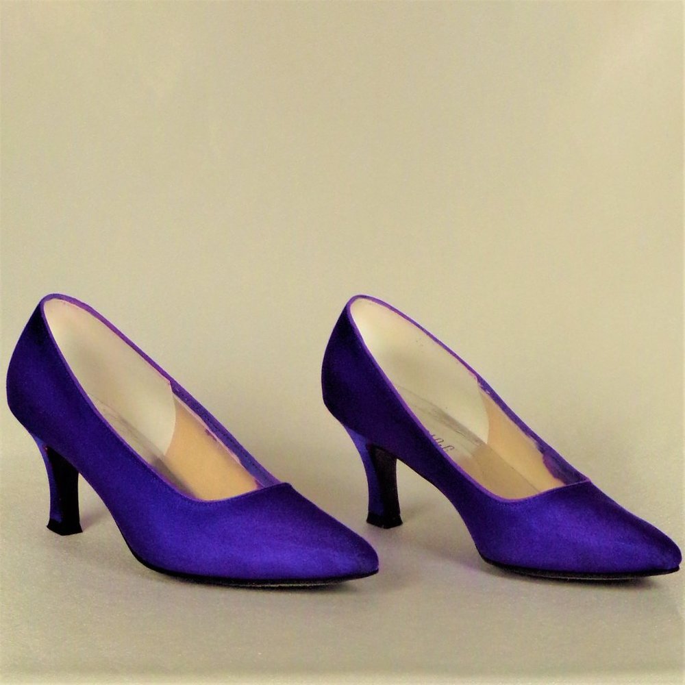 STUDIO 6 size 7M violet satin mid-heel point-toe evening/formal pumps all synth